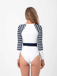 Long Sleeve One Piece Swimsuit | The Sulawesi Snow and Navy - Ocean Soul Bali - Sustainable Swimwear